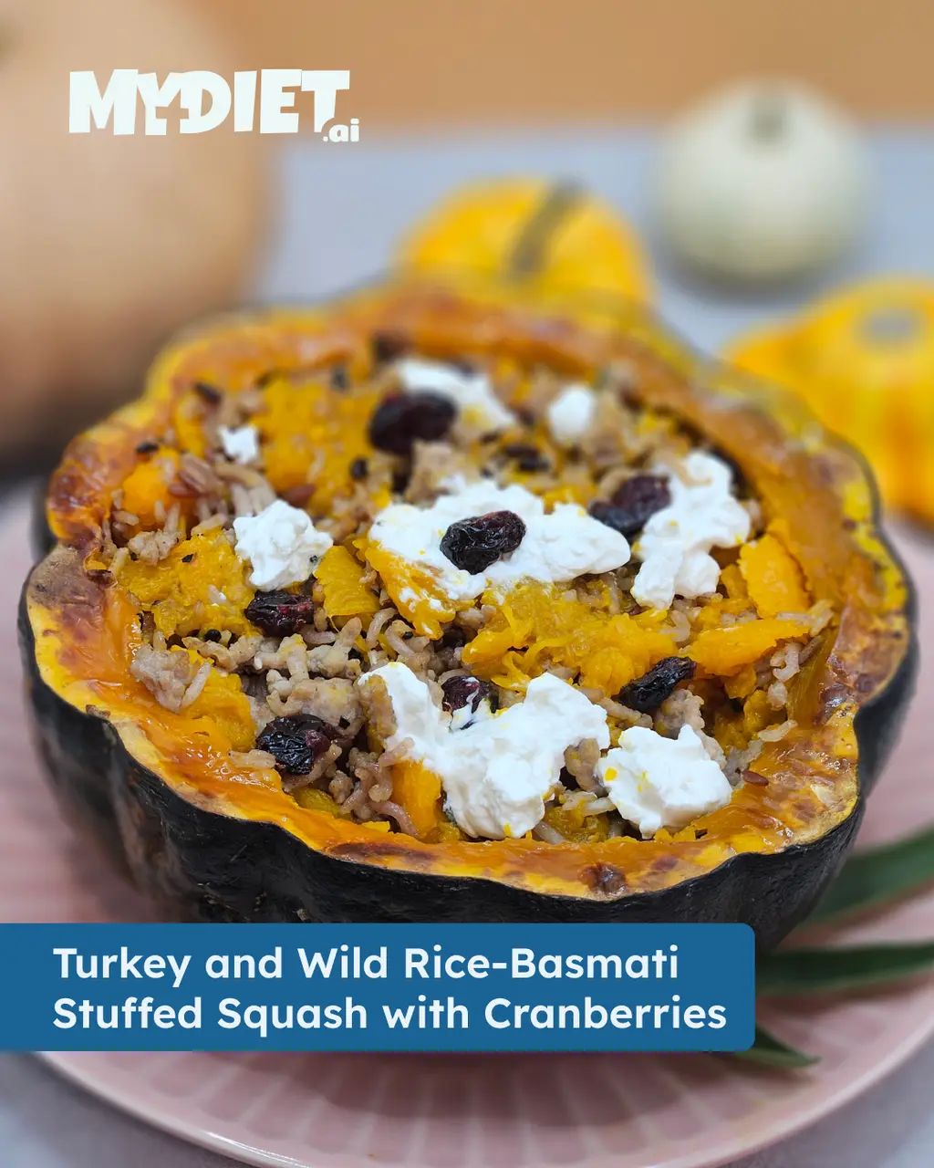 Turkey and Wild Rice-Basmati Stuffed Squash with Cranberries