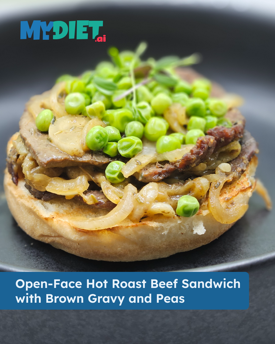 Open-Face Hot Roast Beef Sandwich with Brown Gravy and Peas