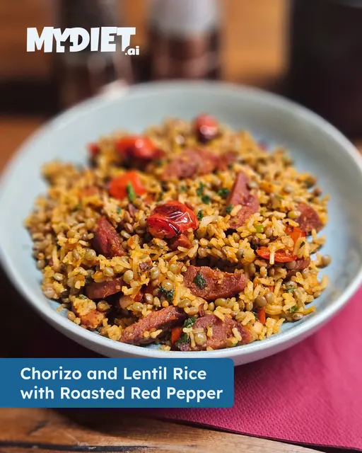 Chorizo and Lentil Rice with Roasted Red Pepper