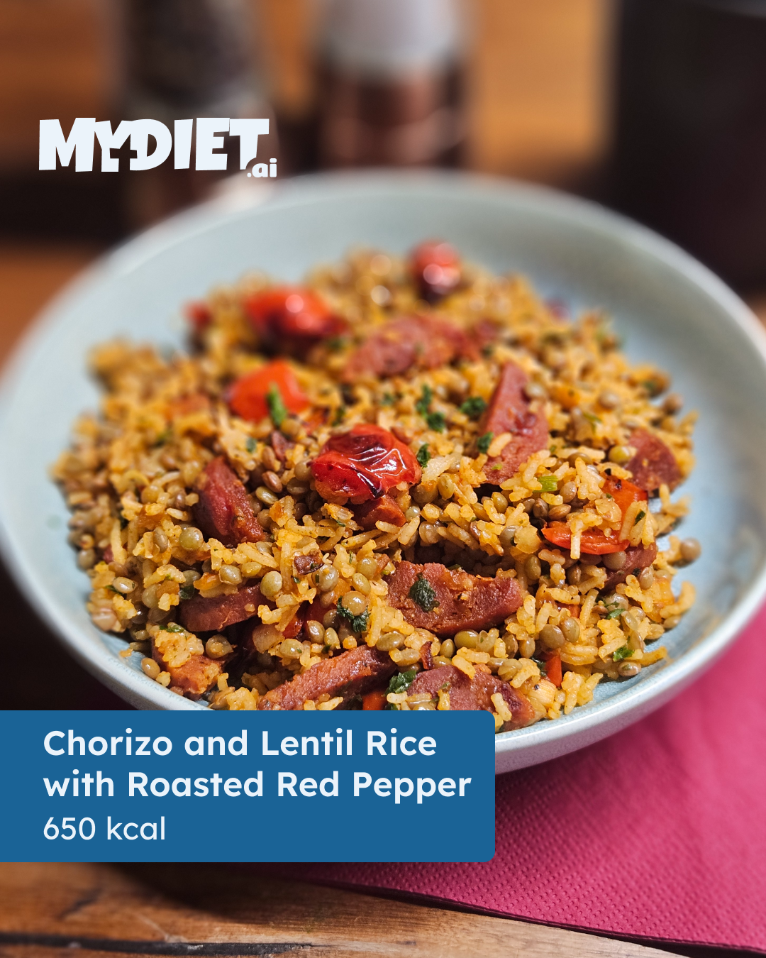Chorizo and Lentil Rice with Roasted Red Pepper