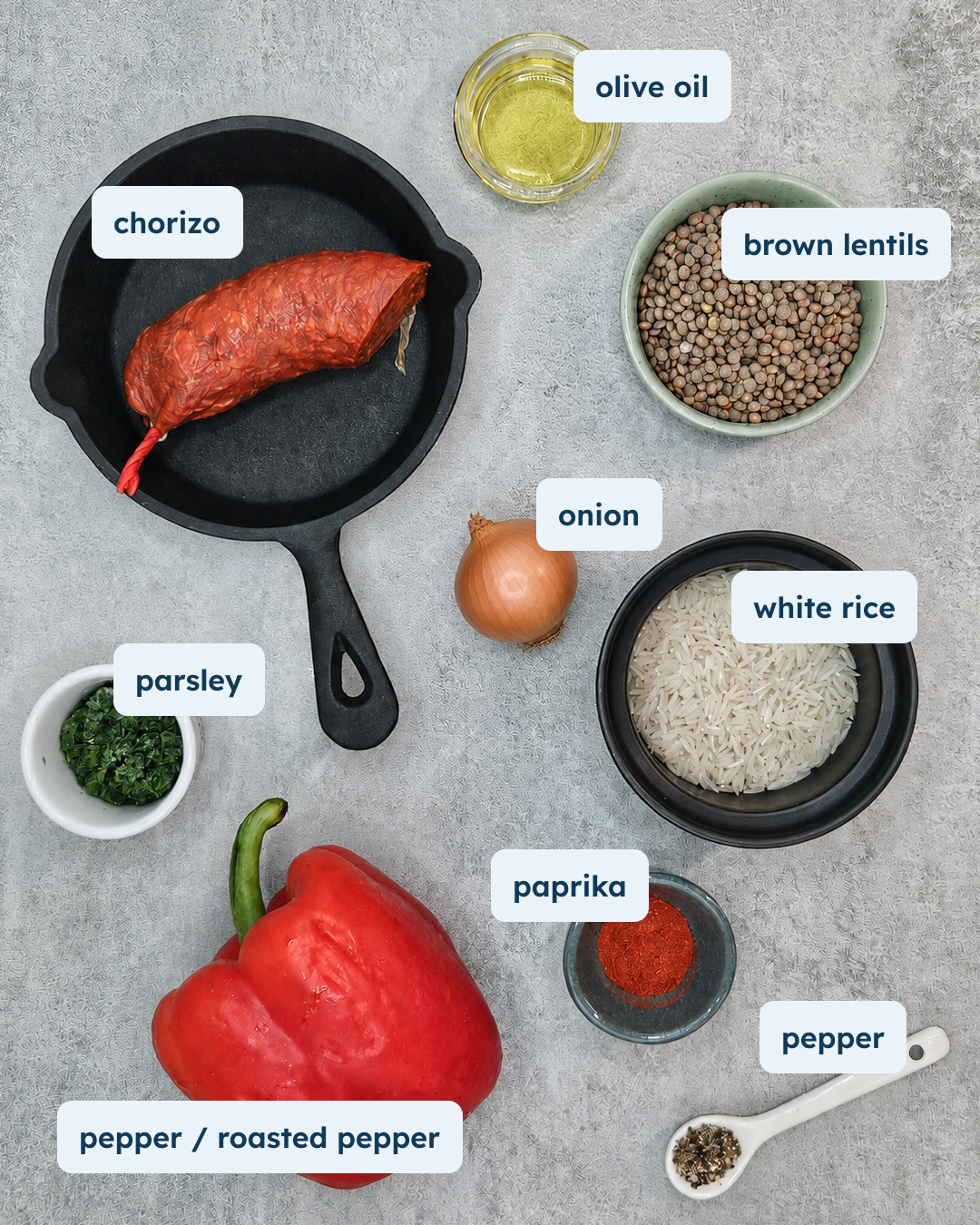 Chorizo and Lentil Rice with Roasted Red Pepper, alternate view