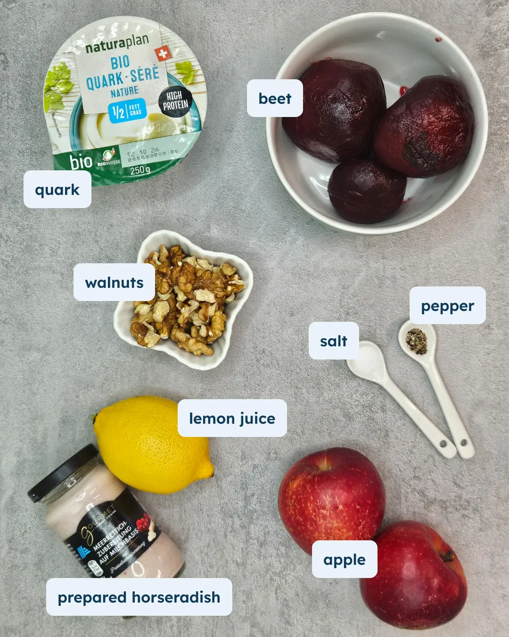 Roasted Beet and Horseradish Salad with Apples, Walnuts and Quark, alternate view