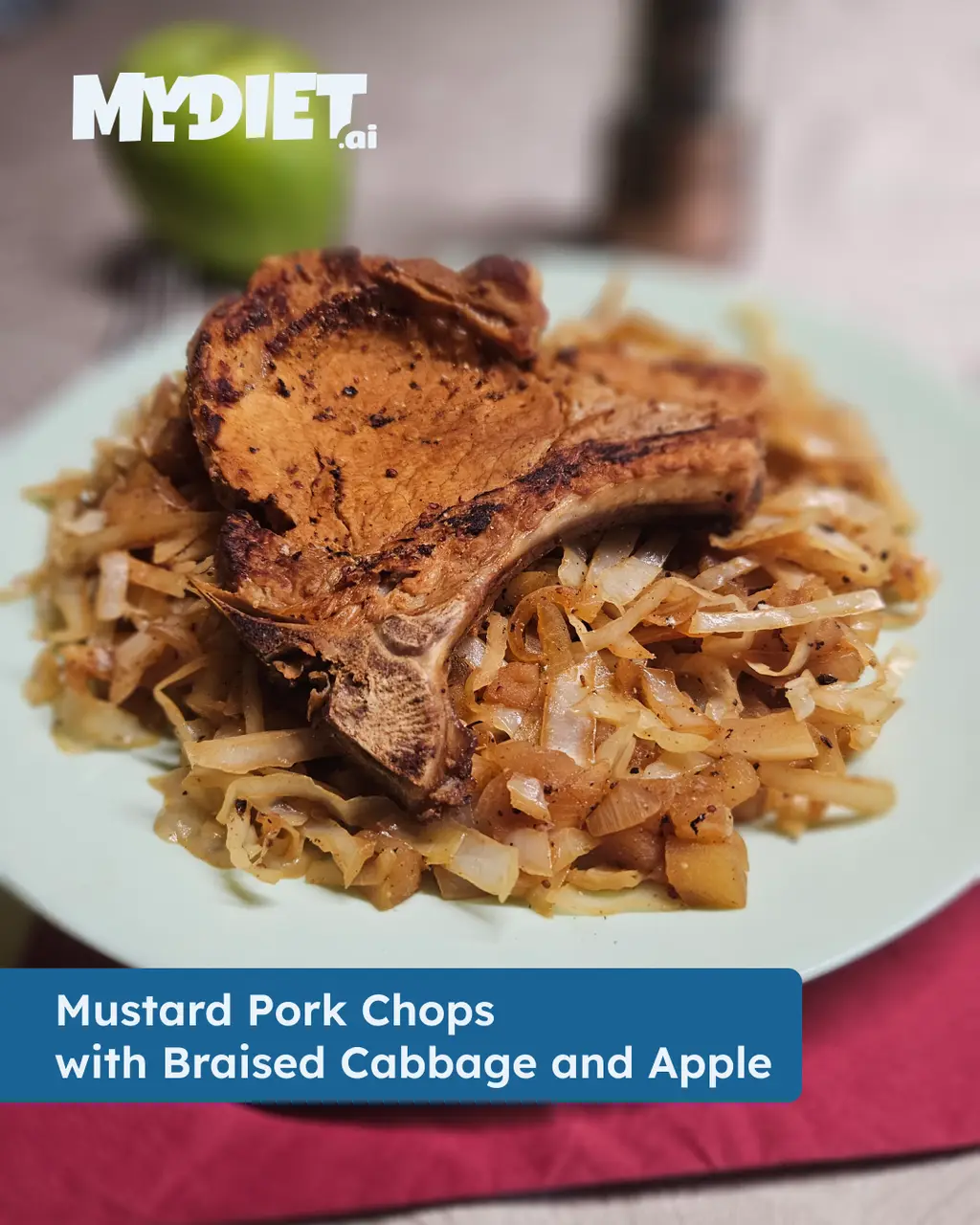 Mustard Pork Chops with Braised Cabbage and Apple