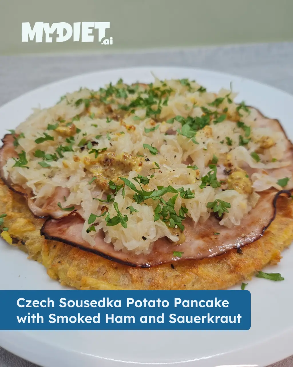 Czech Sousedka Potato Pancake with Smoked Ham and Sauerkraut