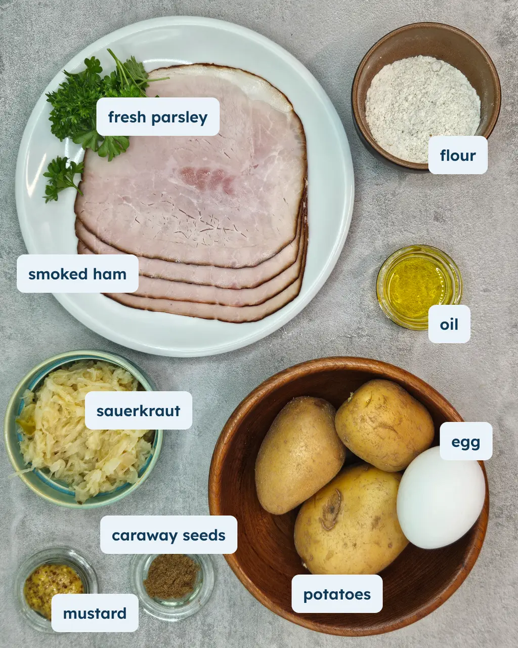 Czech Sousedka Potato Pancake with Smoked Ham and Sauerkraut, alternate view