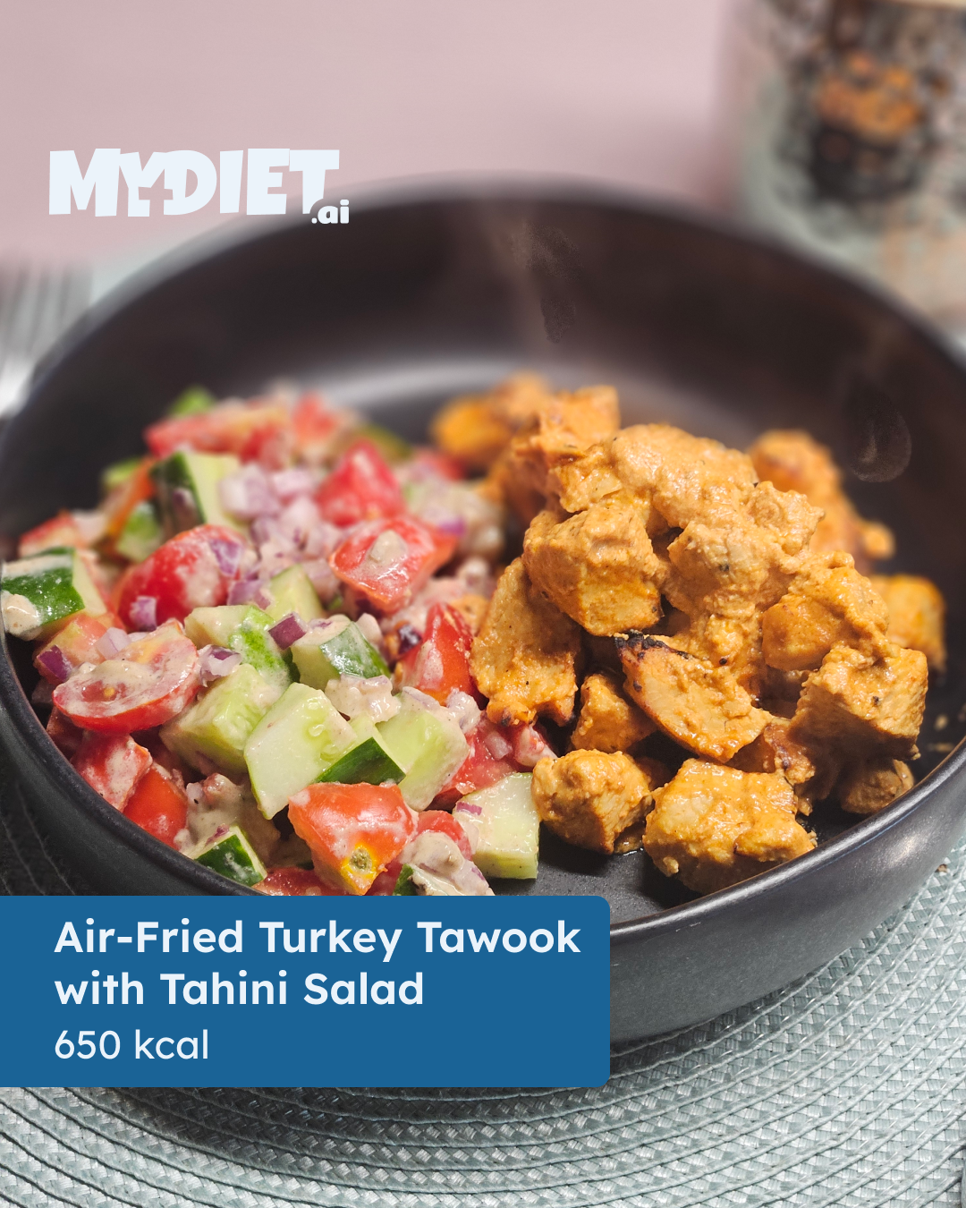 Air-Fried Turkey Tawook with Tahini Salad