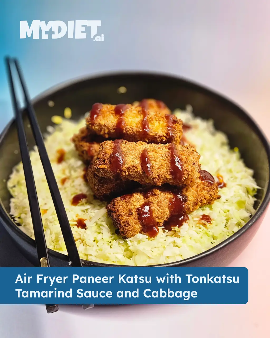 Air Fryer Paneer Katsu with Tonkatsu Tamarind Sauce and Cabbage