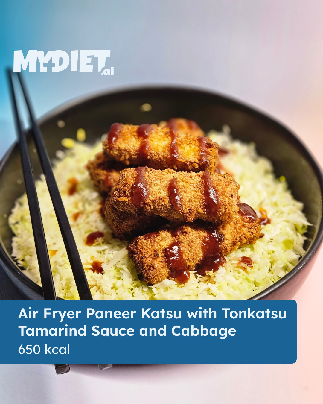 Air Fryer Paneer Katsu with Tonkatsu Tamarind Sauce and Cabbage