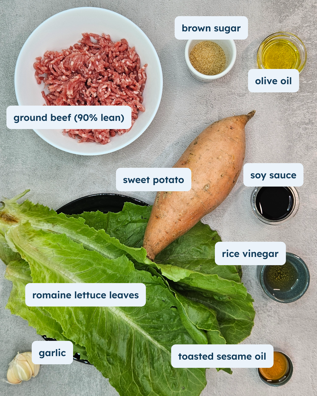 Korean BBQ Style Beef Lettuce Wraps with Sweet Potato Wedges, alternate view