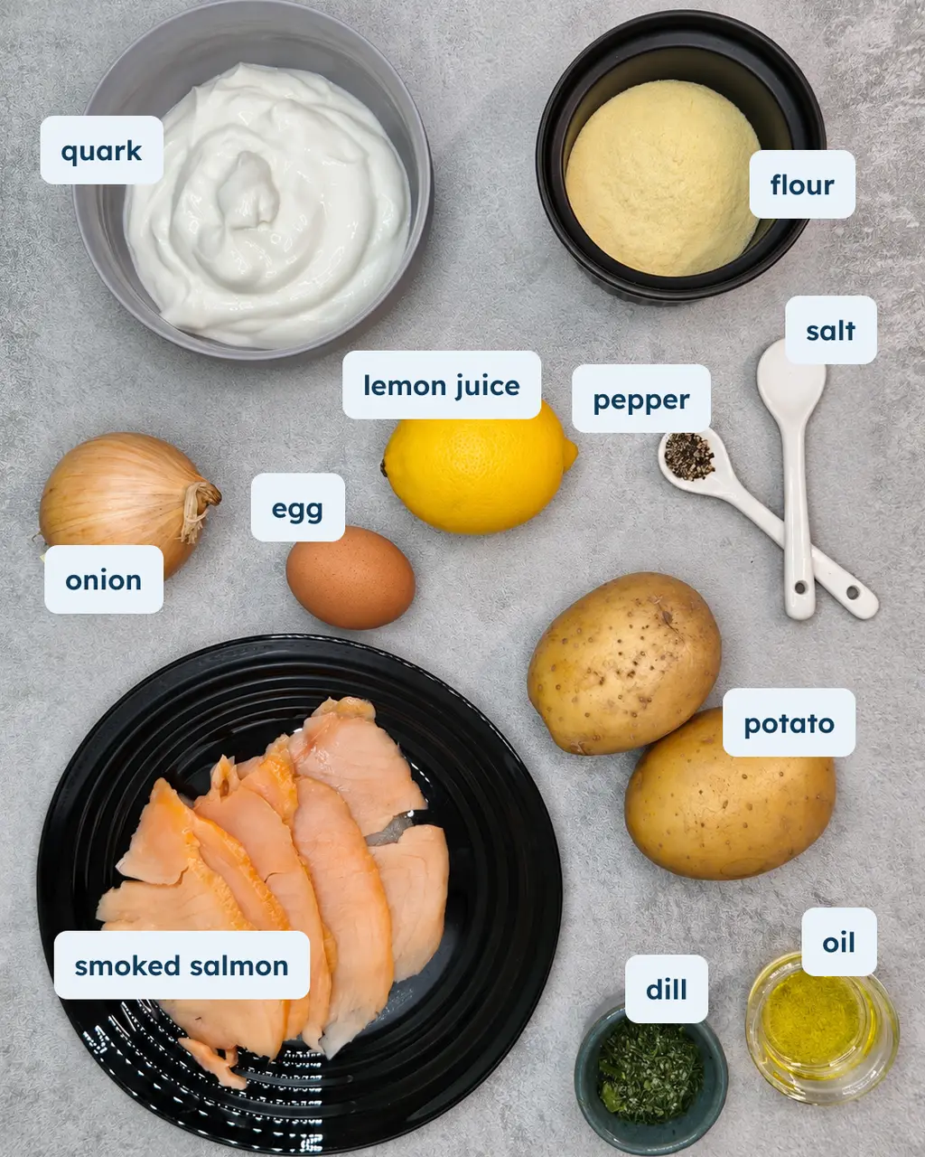 Potato Pancakes with Herb Quark and Smoked Salmon, alternate view