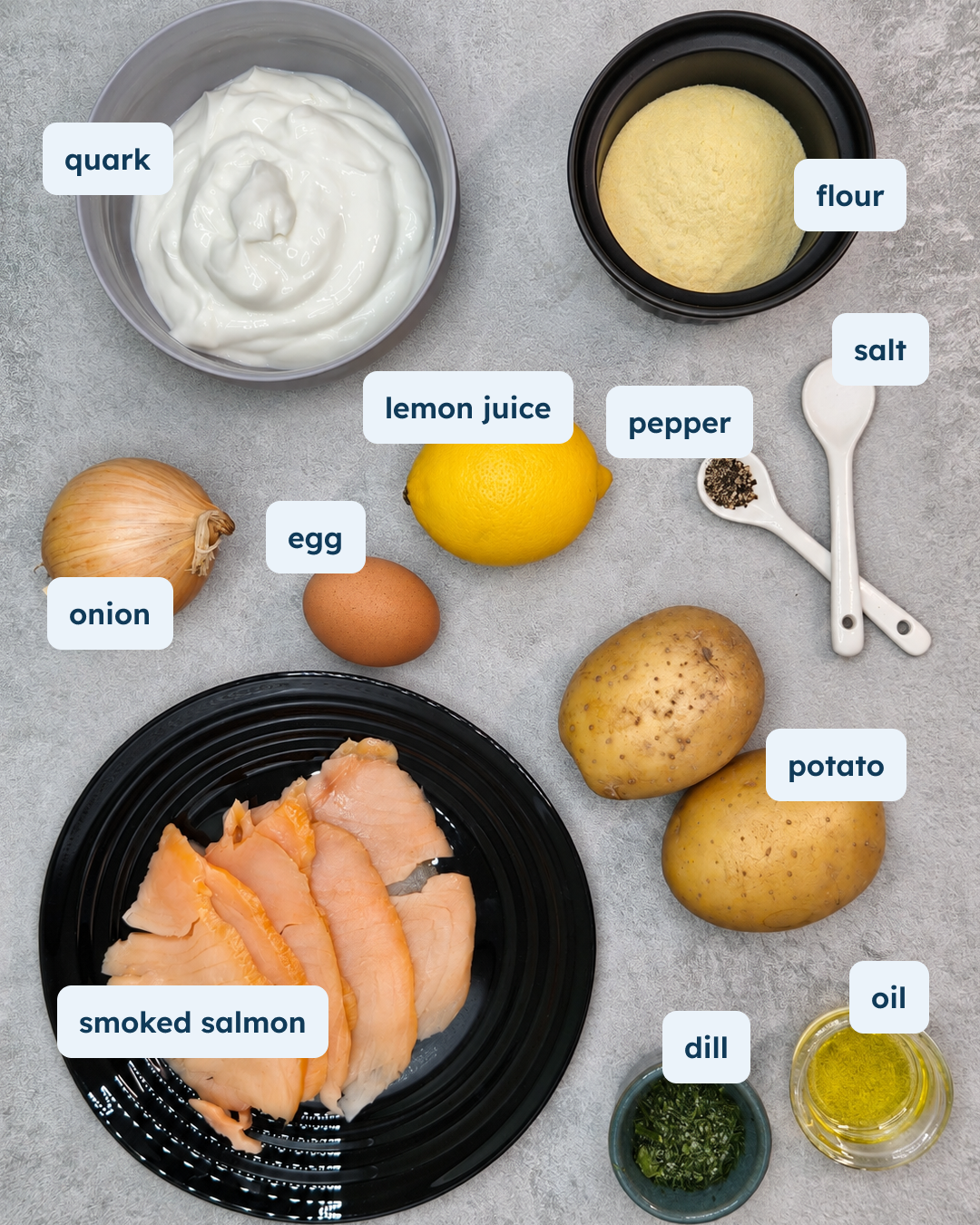 Potato Pancakes with Herb Quark and Smoked Salmon, alternate view