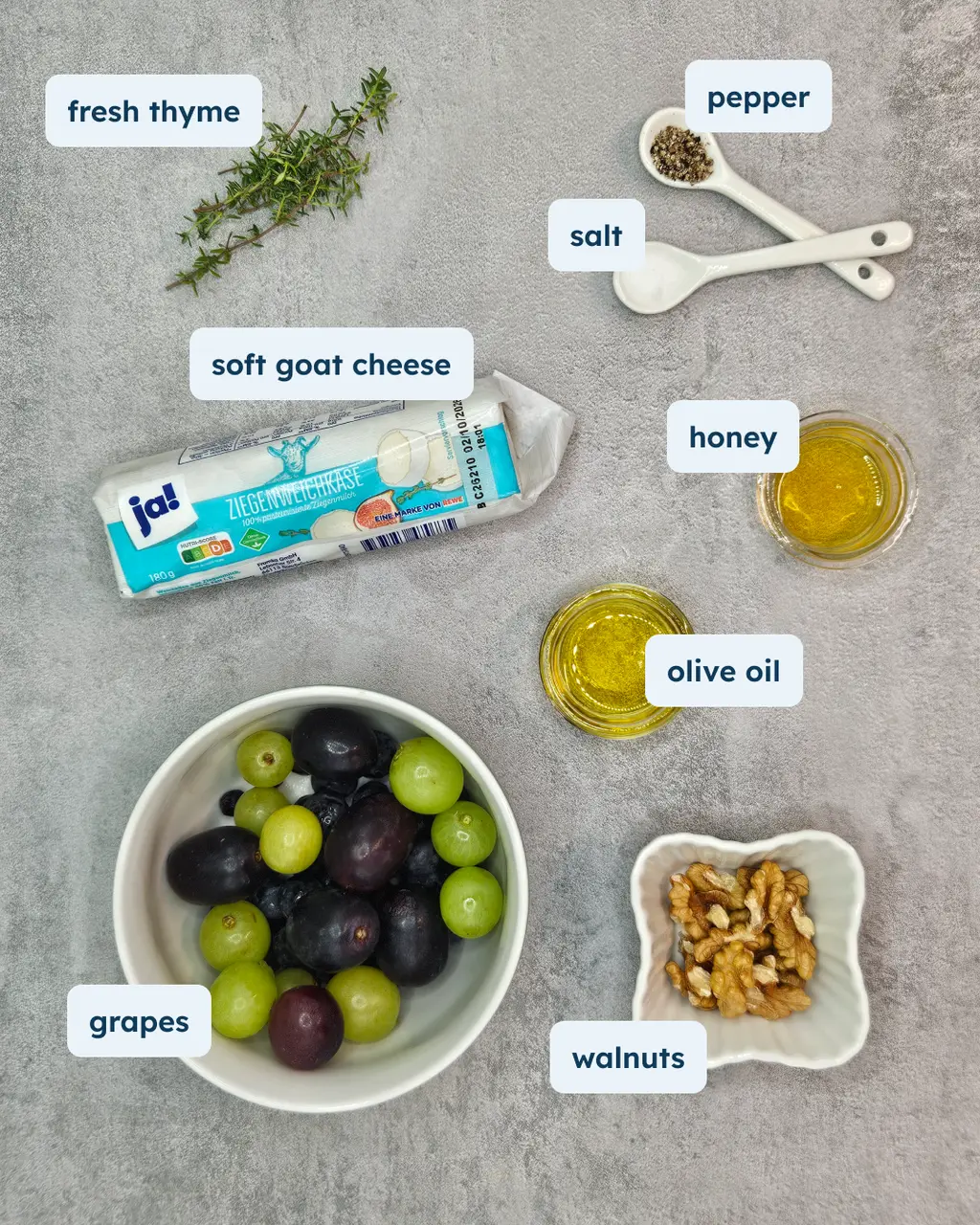 Baked Goat Cheese with Grapes, Thyme, and Walnuts, alternate view