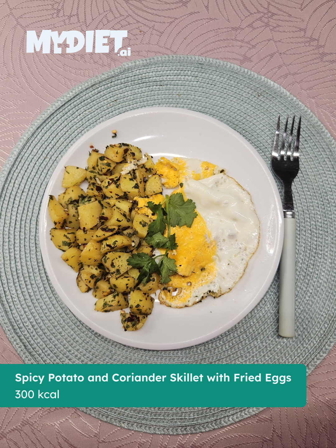 Spicy Potato and Coriander Skillet with Fried Eggs