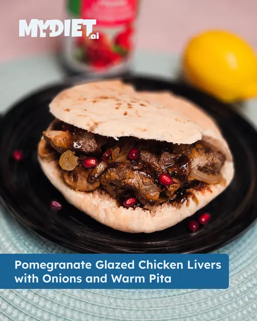 Pomegranate Glazed Chicken Livers with Onions and Warm Pita