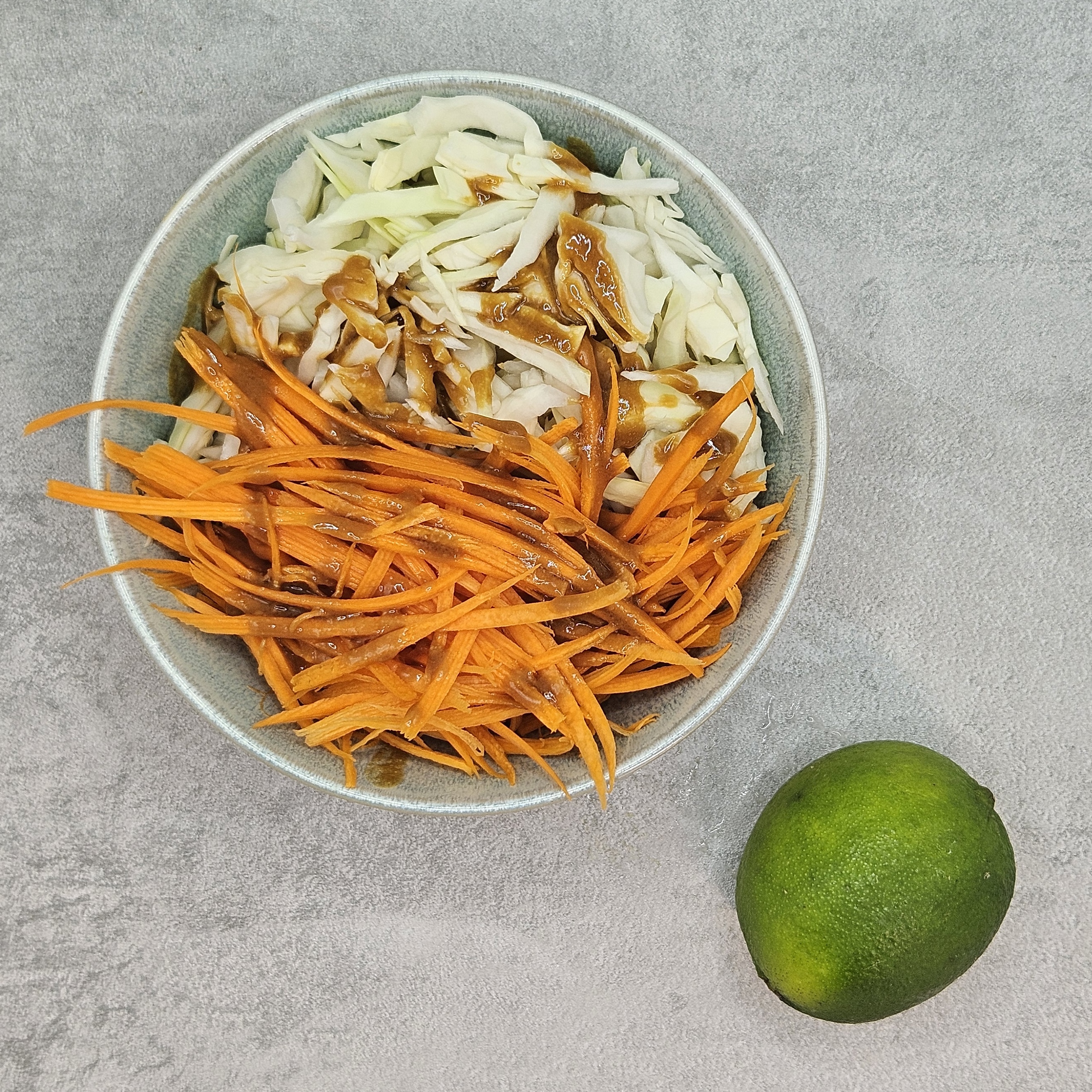 Step 4 of Miso Sesame Tofu Poke Bowl with Brown Rice and Citrus Slaw