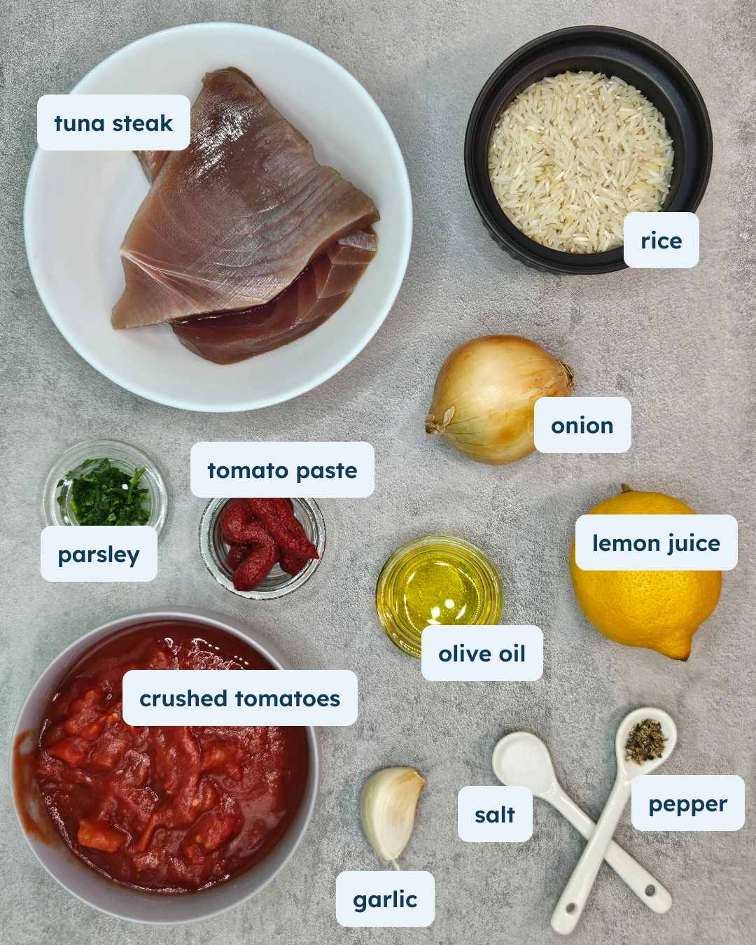 Tomato Rice with Seared Tuna and Herb Oil, alternate view