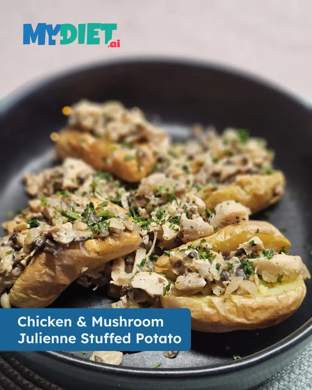 Chicken and Mushroom Julienne Stuffed Potato With Sour Cream