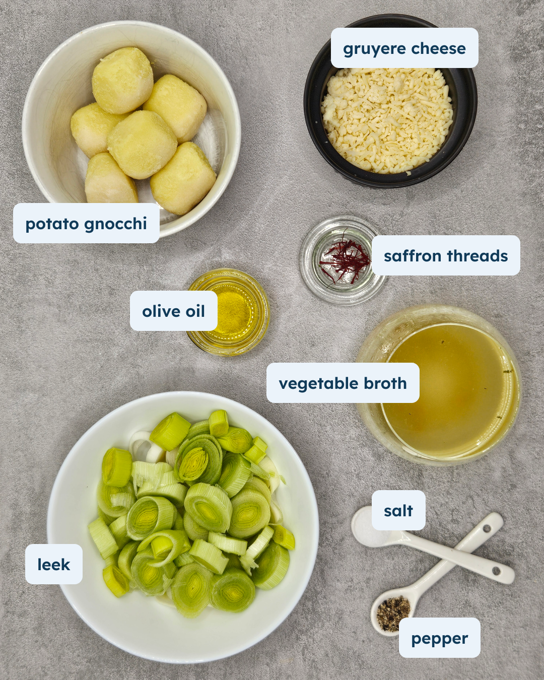 Saffron Potato Gnocchi with Alpine Cheese and Leeks, alternate view